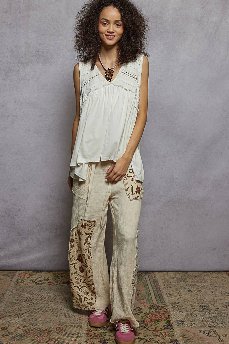Sleeveless V-Neck Babydoll Lace Trim Knit Top boho clothing, festival outfit, hippie style apparel | Elevated Hippie