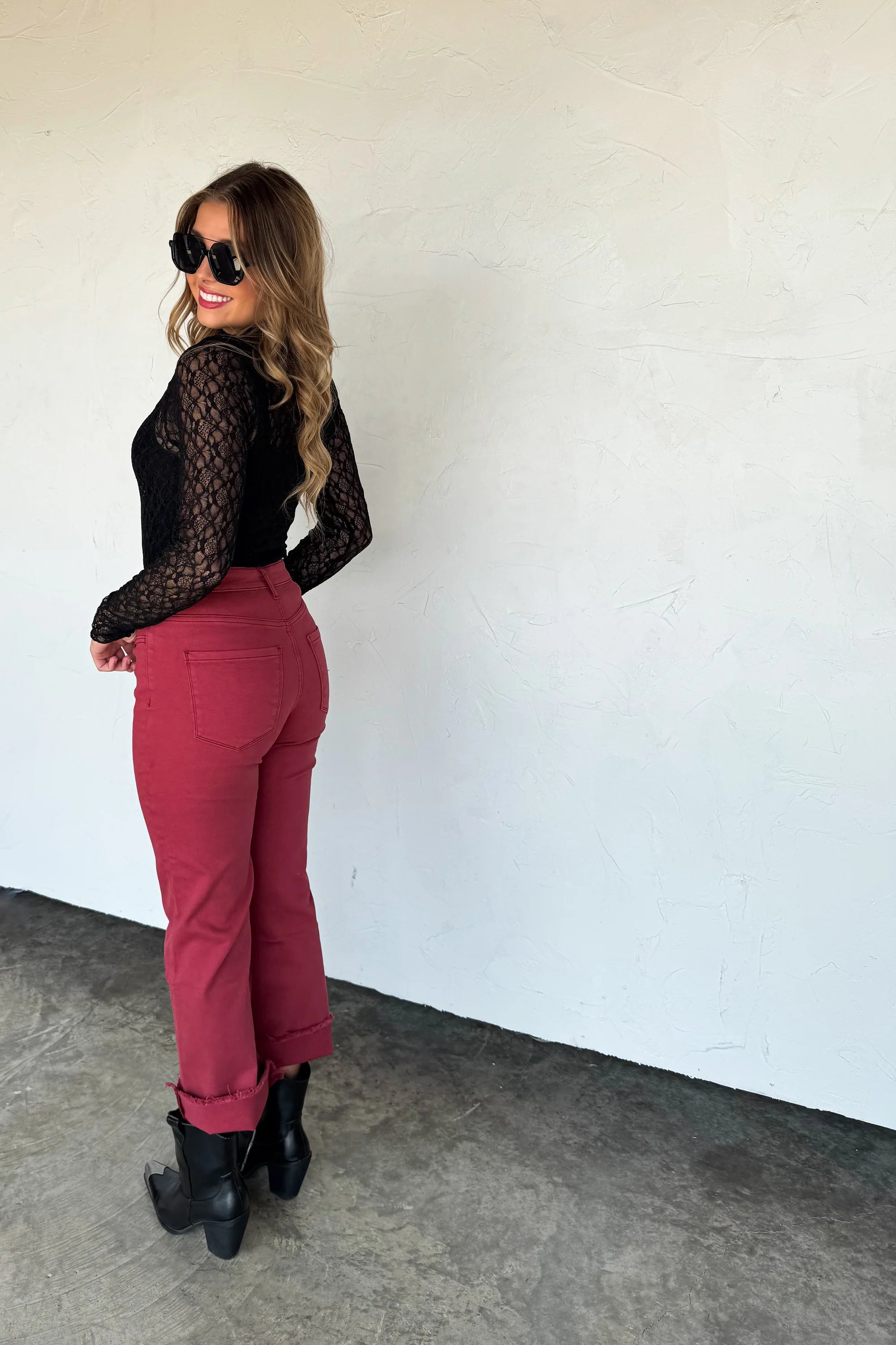 BURGUNDY URBAN NON DISTRSSED CROP JEAN - The Elevated Hippie