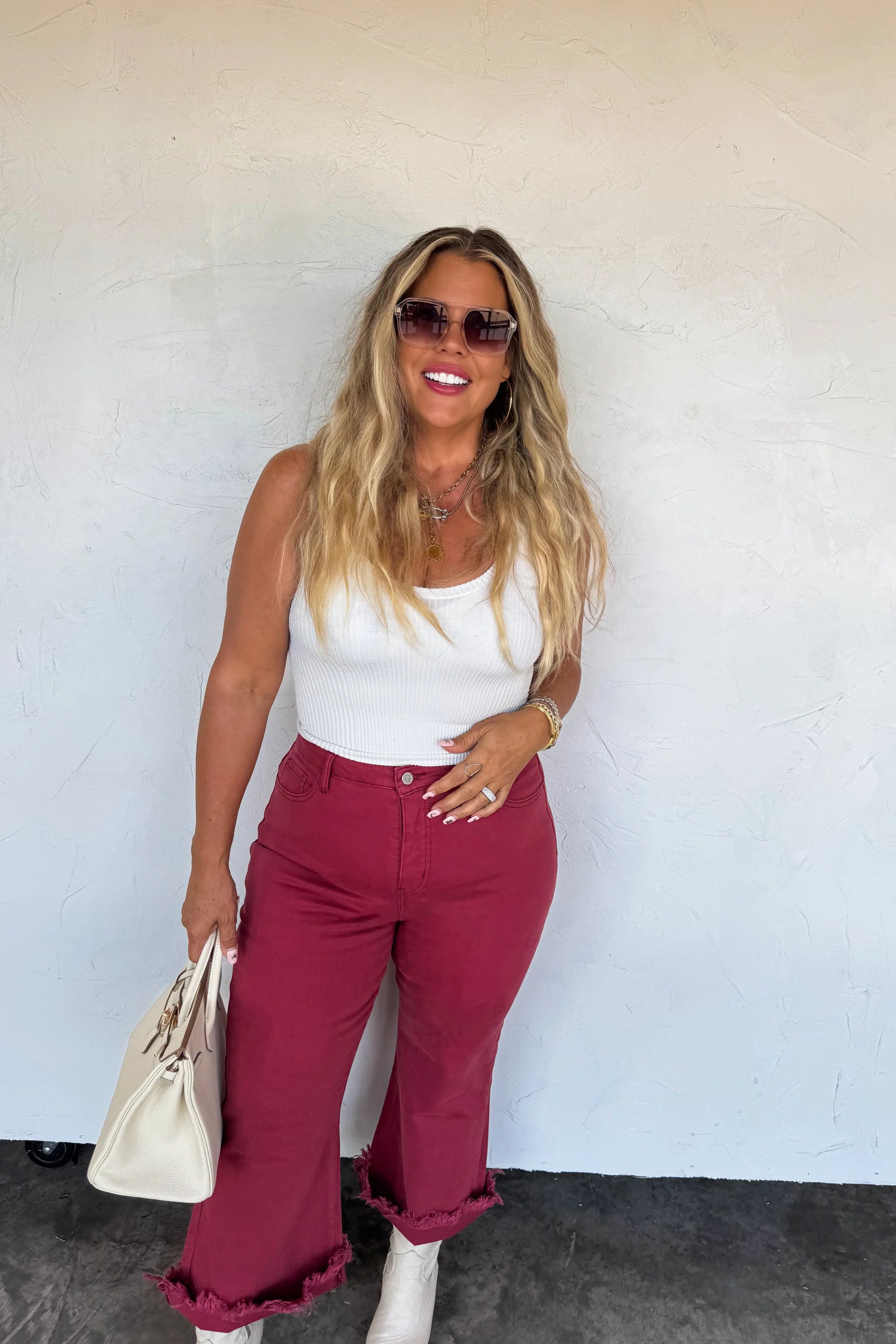 BURGUNDY URBAN NON DISTRSSED CROP JEAN - The Elevated Hippie