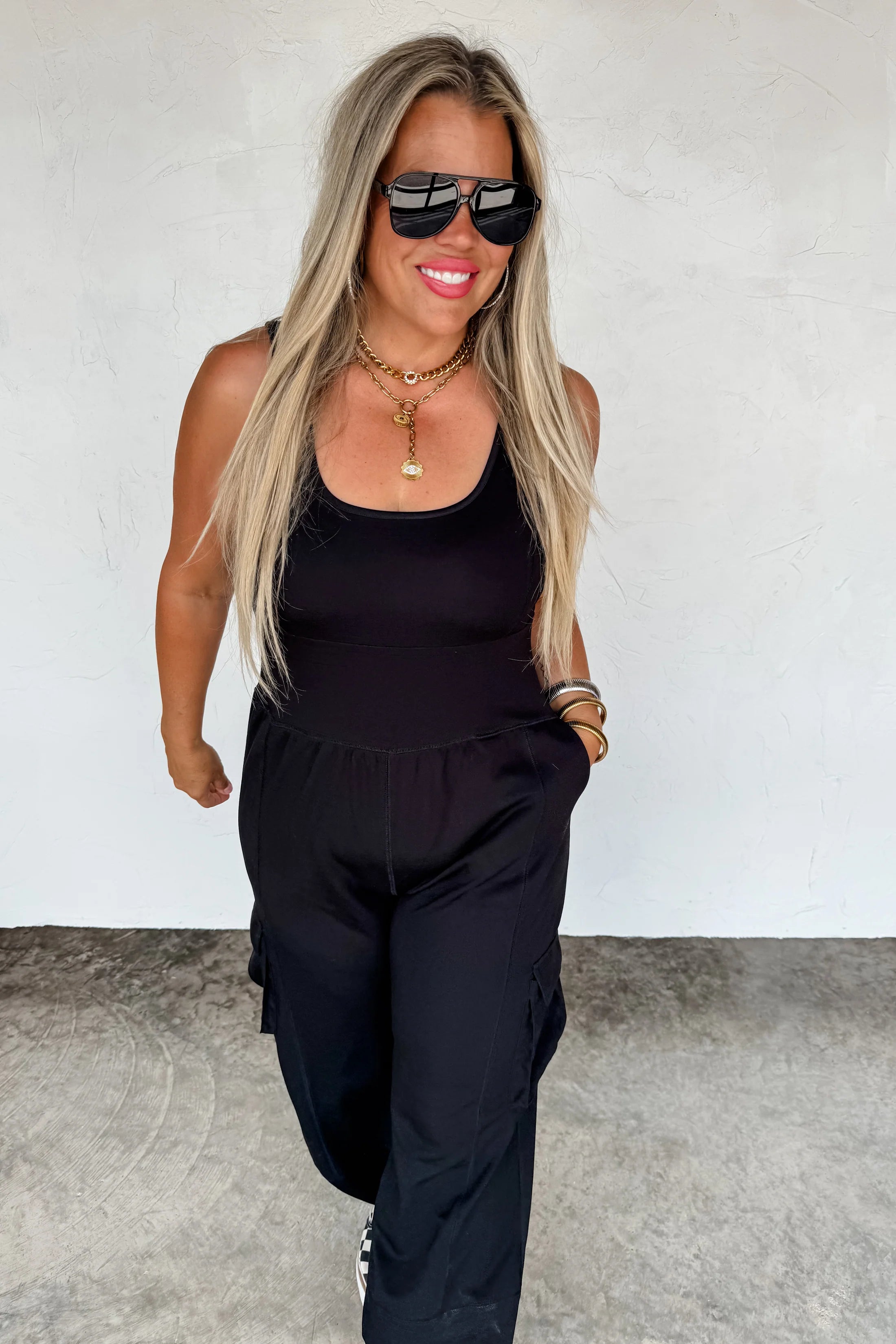 ALL SET TANK ROMPERBoho Tank Romper – Soft Stretch Fabric – Scoop Neck – Side & Cargo Pockets – Casual Utility One-Piece - The Elevated Hippie