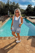 Daydream Denim Romper – V-Neck Stretch Jogger Style Romper with Pockets - The Elevated Hippie
