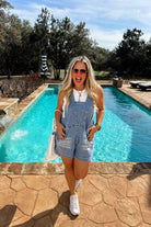 Daydream Denim Romper – V-Neck Stretch Jogger Style Romper with Pockets - The Elevated Hippie