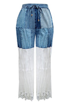 Boho Patchwork Denim Pants – Long Rayon Pants with Lace & Solid Patche - The Elevated Hippie