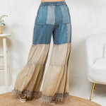 Boho Patchwork Denim Pants – Long Rayon Pants with Lace & Solid Patche - The Elevated Hippie