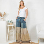 Boho Patchwork Denim Pants – Long Rayon Pants with Lace & Solid Patche - The Elevated Hippie