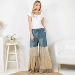 Boho Patchwork Denim Pants – Long Rayon Pants with Lace & Solid Patche - The Elevated Hippie