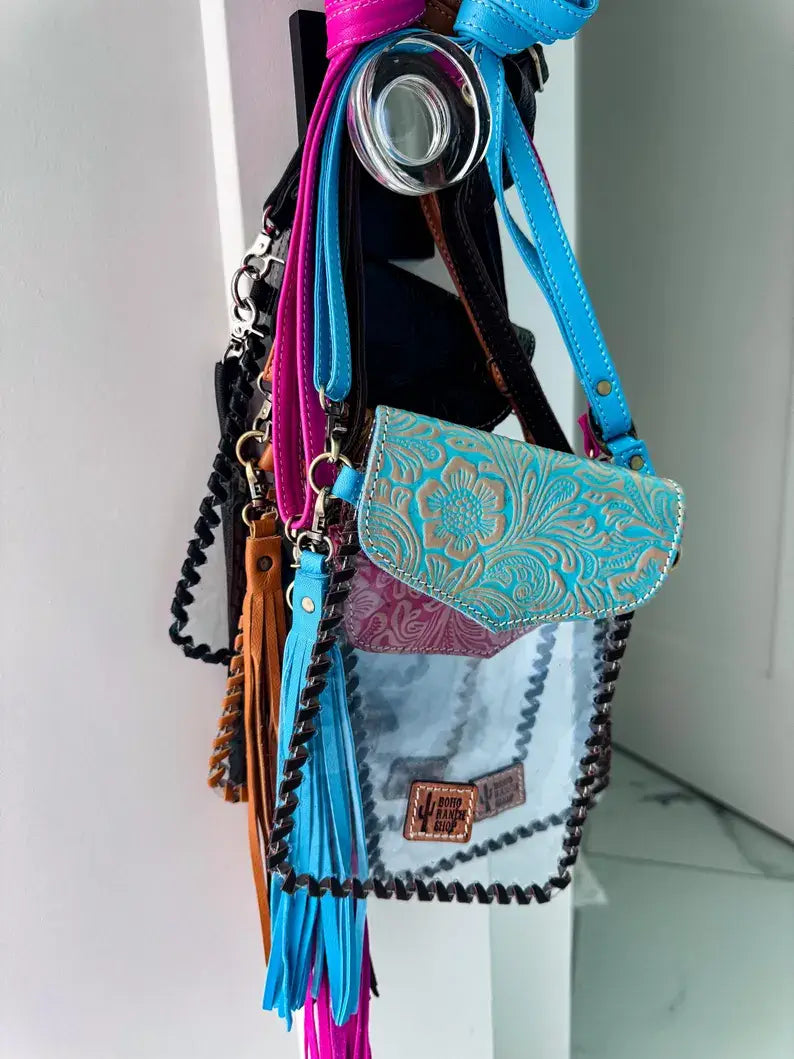 Phone Clear Crossbody Western Tooled Leather Mobile Purse - The Elevated Hippie