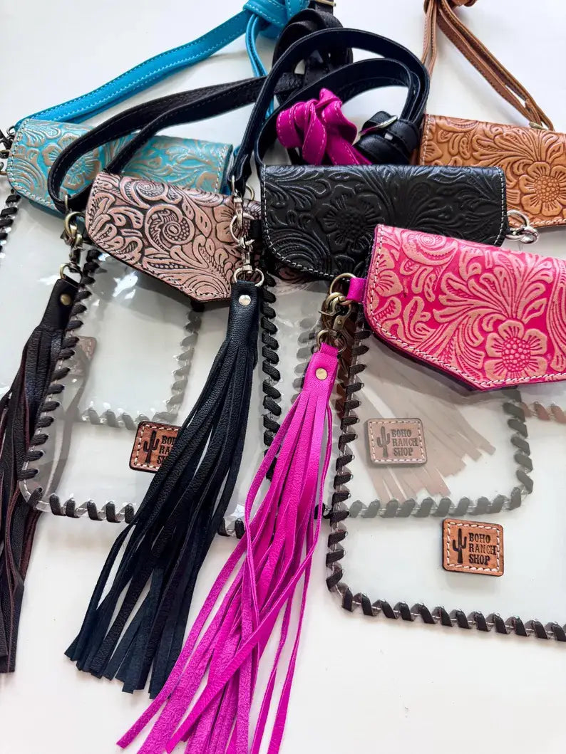 Phone Clear Crossbody Western Tooled Leather Mobile Purse - The Elevated Hippie