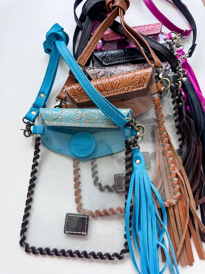 Phone Clear Crossbody Western Tooled Leather Mobile Purse - The Elevated Hippie