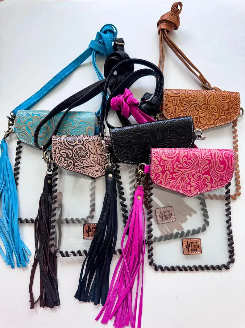 Phone Clear Crossbody Western Tooled Leather Mobile Purse - The Elevated Hippie