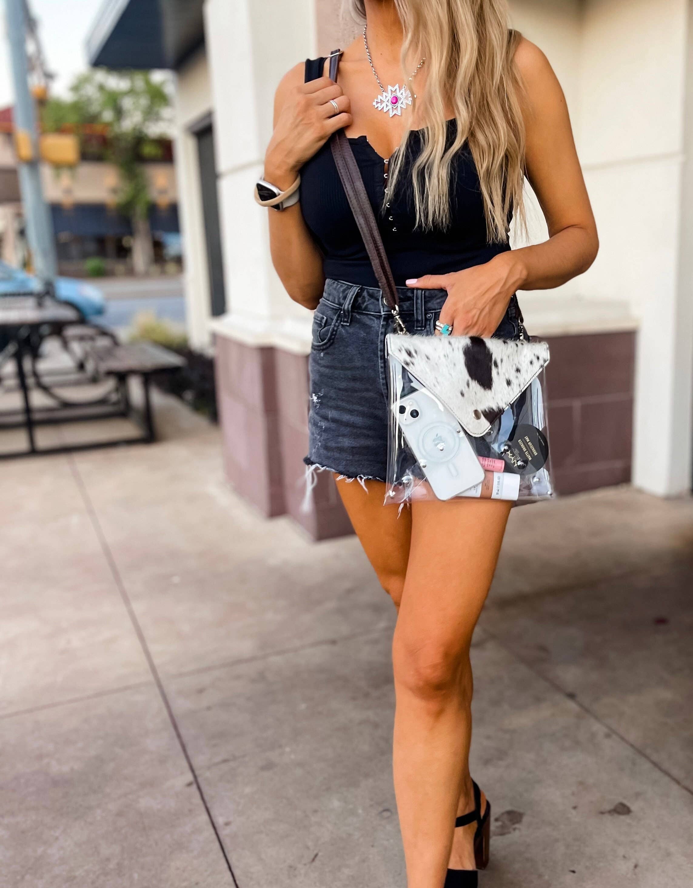 Western Cowhide Hairon Clear Crossbody Purse - The Elevated Hippie