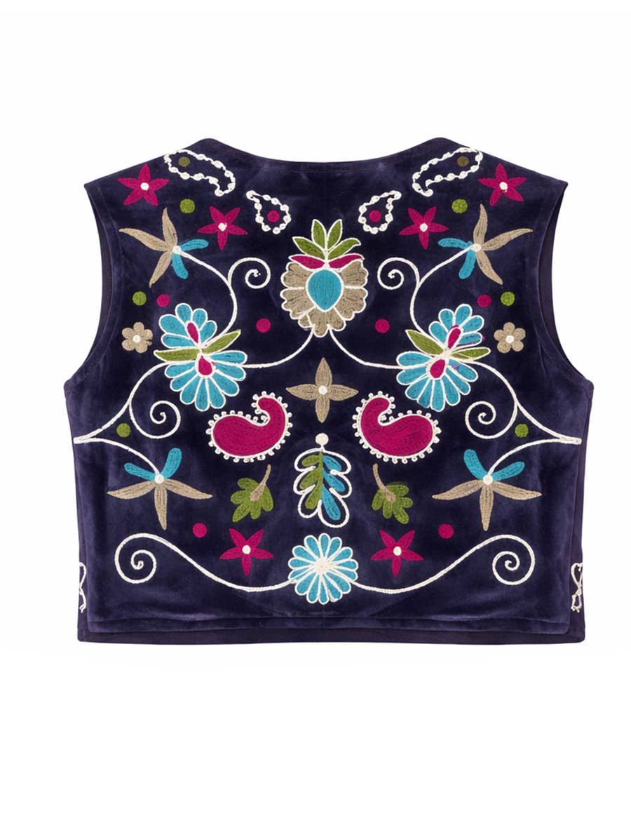 Boho Retro Flower Embroidered Women Velvet Vest boho clothing, festival outfit, hippie style apparel | Elevated Hippie