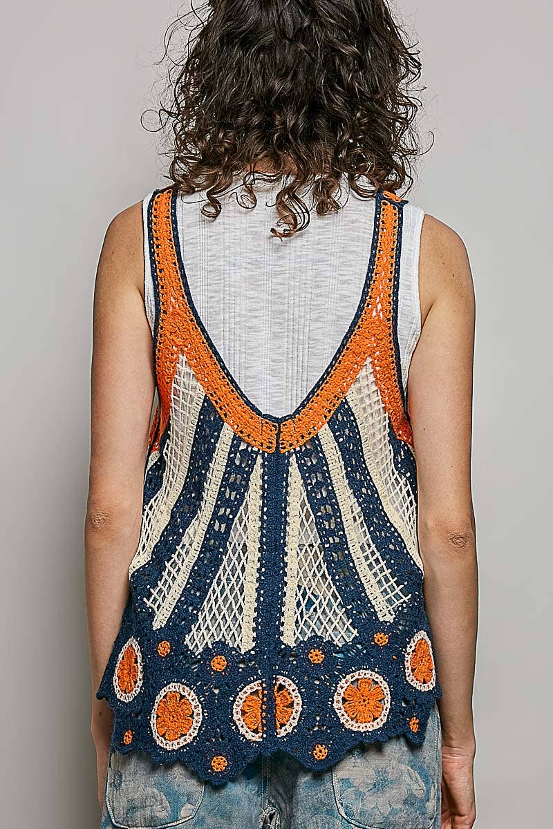 V-Neck Sleeveless Scalloped Edge Stripe Border Crochet Top boho clothing, festival outfit, hippie style apparel | Elevated Hippie