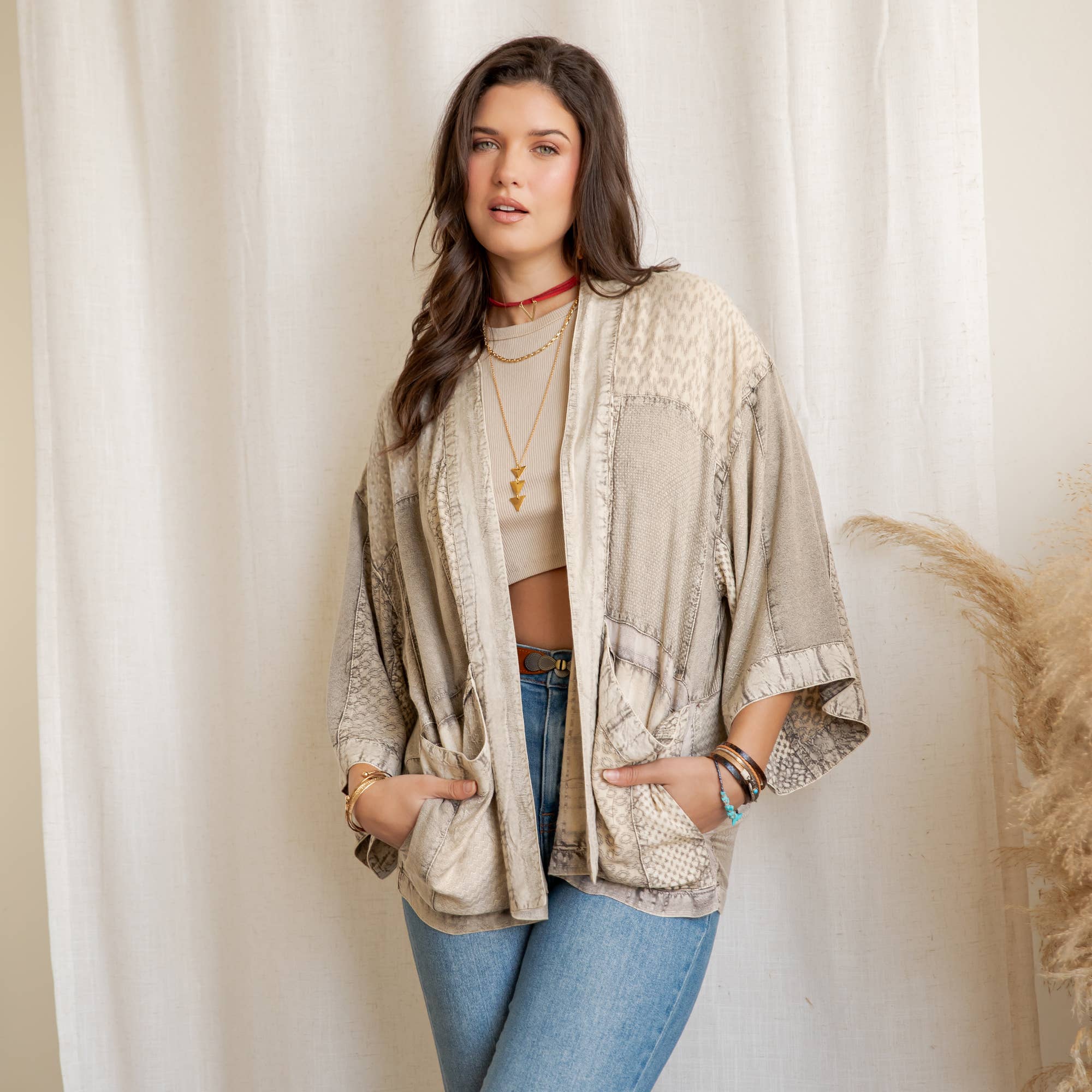 Young Threads Boho Mixed-Print Kimono Cardigan with Pockets boho clothing, festival outfit, hippie style apparel | Elevated Hippie