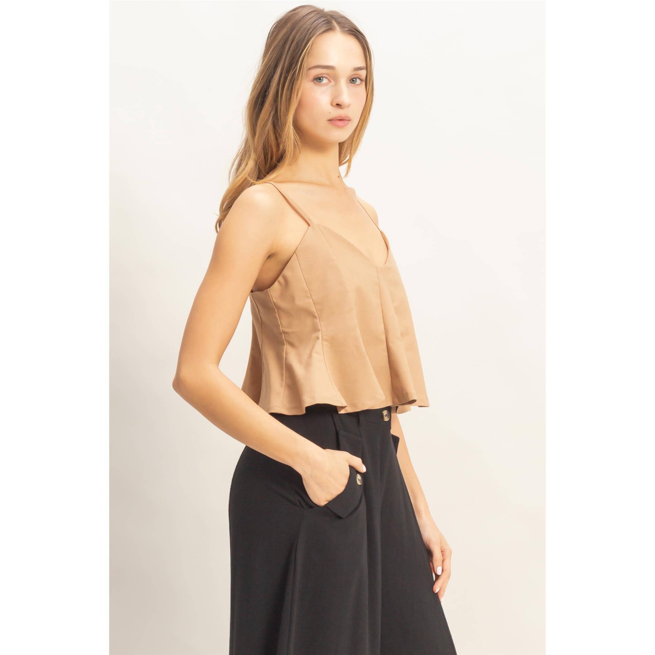 HYFVE Spaghetti Strap Peplum Top boho clothing, festival outfit, hippie style apparel | Elevated Hippie