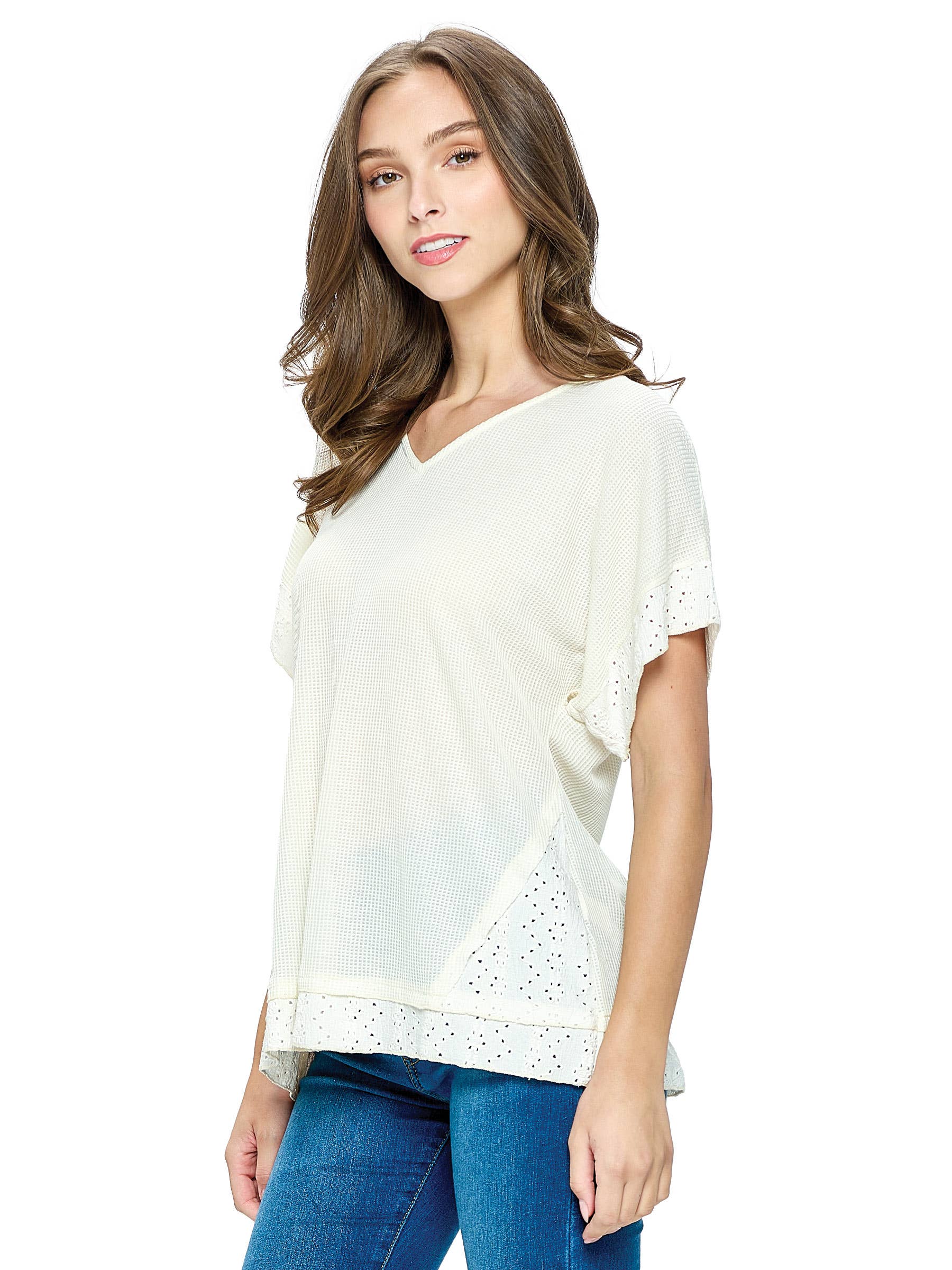 SALE Top Waffle Knit Eyelet Applique boho clothing, festival outfit, hippie style apparel | Elevated Hippie