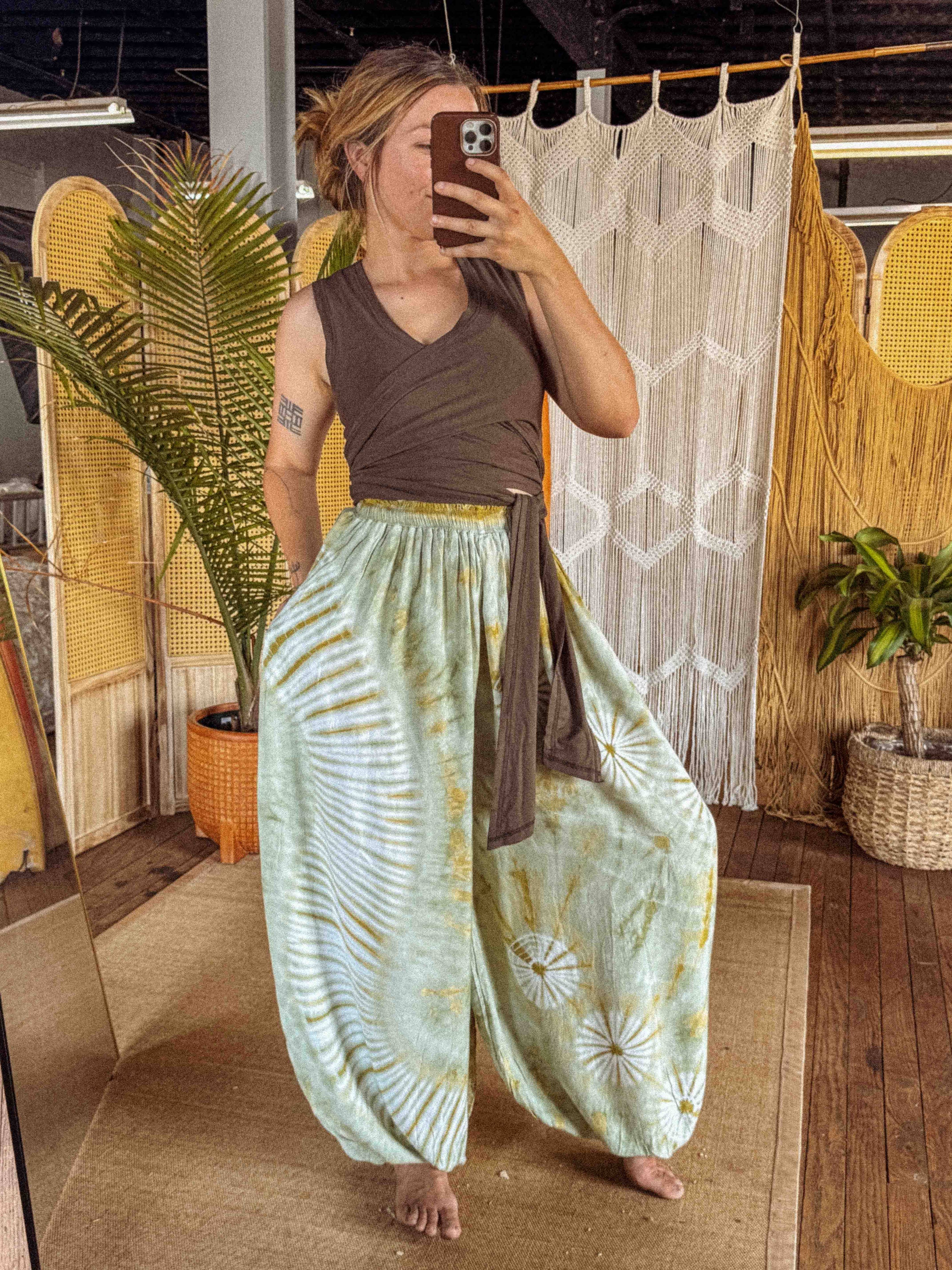 Flowy Hippie Tie Dye Pants Earthy + Colorful Baggy Yoga Pant boho clothing, festival outfit, hippie style apparel | Elevated Hippie