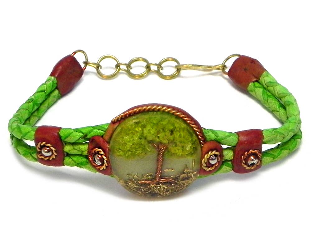 Acrylic Tree of Life Braided Leather Bracelet boho clothing, festival outfit, hippie style apparel | Elevated Hippie