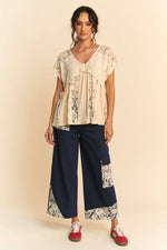 EMBROIDERY DAISY FLOWY DOLMAN KNIT TOP WITH LACE - The Elevated Hippie