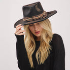 Distressed Fabric Band Feather Cowgirl Fedora Hat boho clothing, festival outfit, hippie style apparel | Elevated Hippie