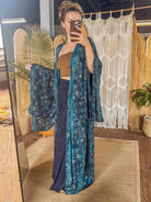 Gardenbelle Shop - BOHO Silk Bell Sleeve Long Maxi Kimono Duster Cardigan boho clothing, festival outfit, hippie style apparel | Elevated Hippie