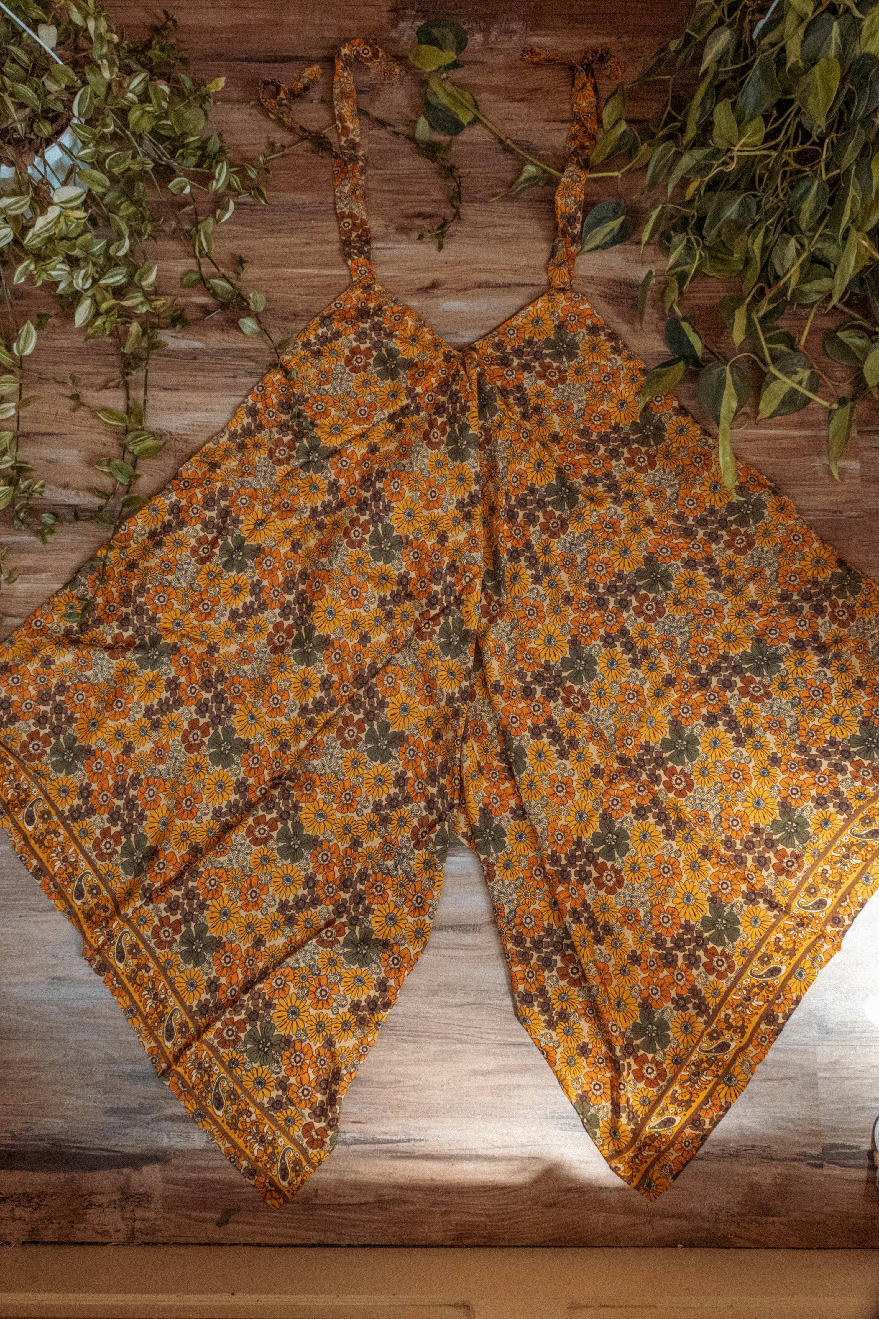 Hippie Bohemian Silk Flowy Tie Jumpsuit, Floral Jumper boho clothing, festival outfit, hippie style apparel | Elevated Hippie