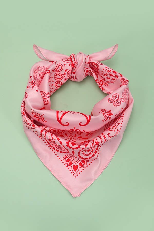 PAISLEY PINK SILKY FEEL BANDANA SCARF | 40SC616 boho clothing, festival outfit, hippie style apparel | Elevated Hippie