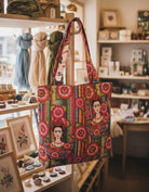 Boho Vintage-Inspired Frida Luxe Canvas Shoulder Tote Bag boho clothing, festival outfit, hippie style apparel | Elevated Hippie