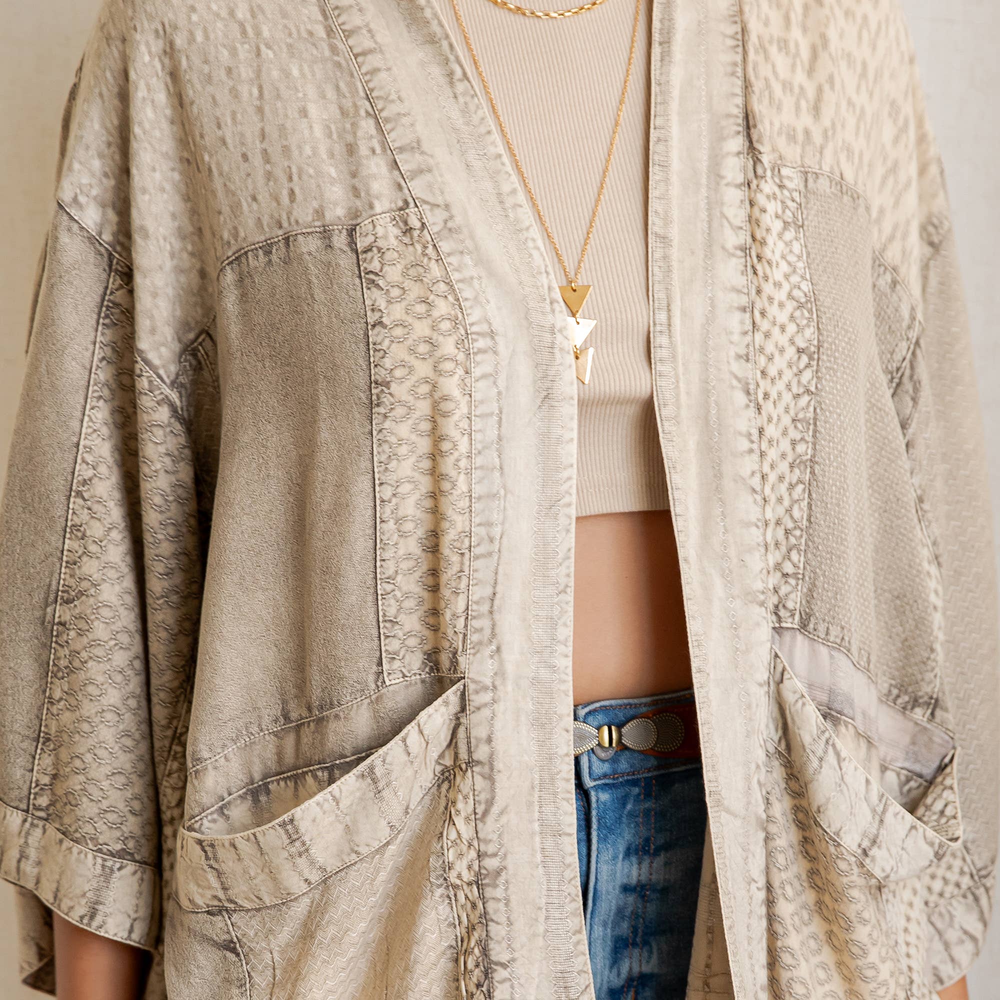 Young Threads Boho Mixed-Print Kimono Cardigan with Pockets boho clothing, festival outfit, hippie style apparel | Elevated Hippie