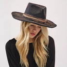 Distressed Fabric Band Feather Cowgirl Fedora Hat boho clothing, festival outfit, hippie style apparel | Elevated Hippie