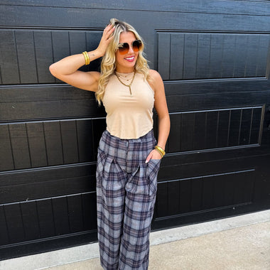 Cayla Crop Plaid Pants – High Rise Palazzo Fit, Elastic Waist, 100% Cotton - The Elevated Hippie