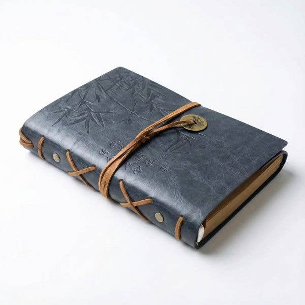 Asian Bamboo Leatherette Journal Notebook – Grey boho clothing, festival outfit, hippie style apparel | Elevated Hippie