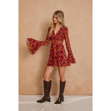 Canyon Still Double Ruffled Sleeve Mini Dress - The Elevated Hippie