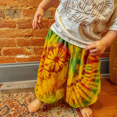 Handmade Kids Tie Dye Festival Pants – Newborn to Youth 14 – Boho Hippie Style - The Elevated Hippie