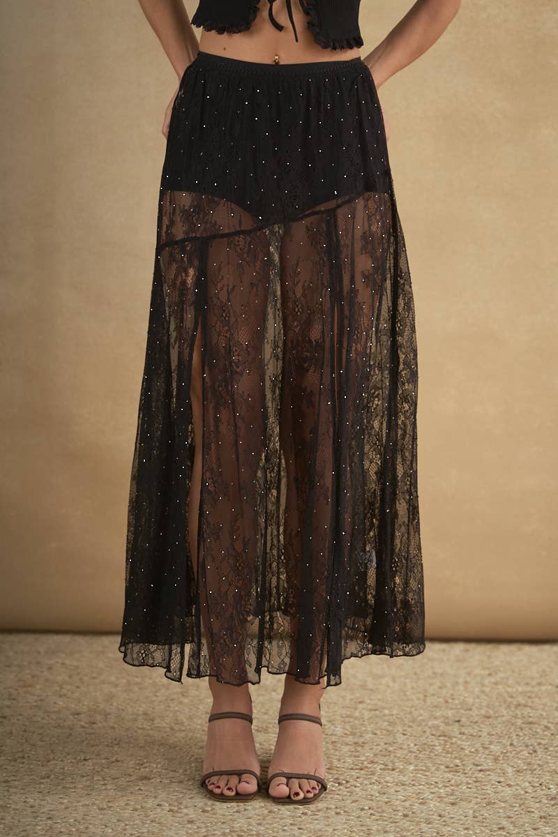 6798-LACE RHINESTONE SKIRT boho clothing, festival outfit, hippie style apparel | Elevated Hippie