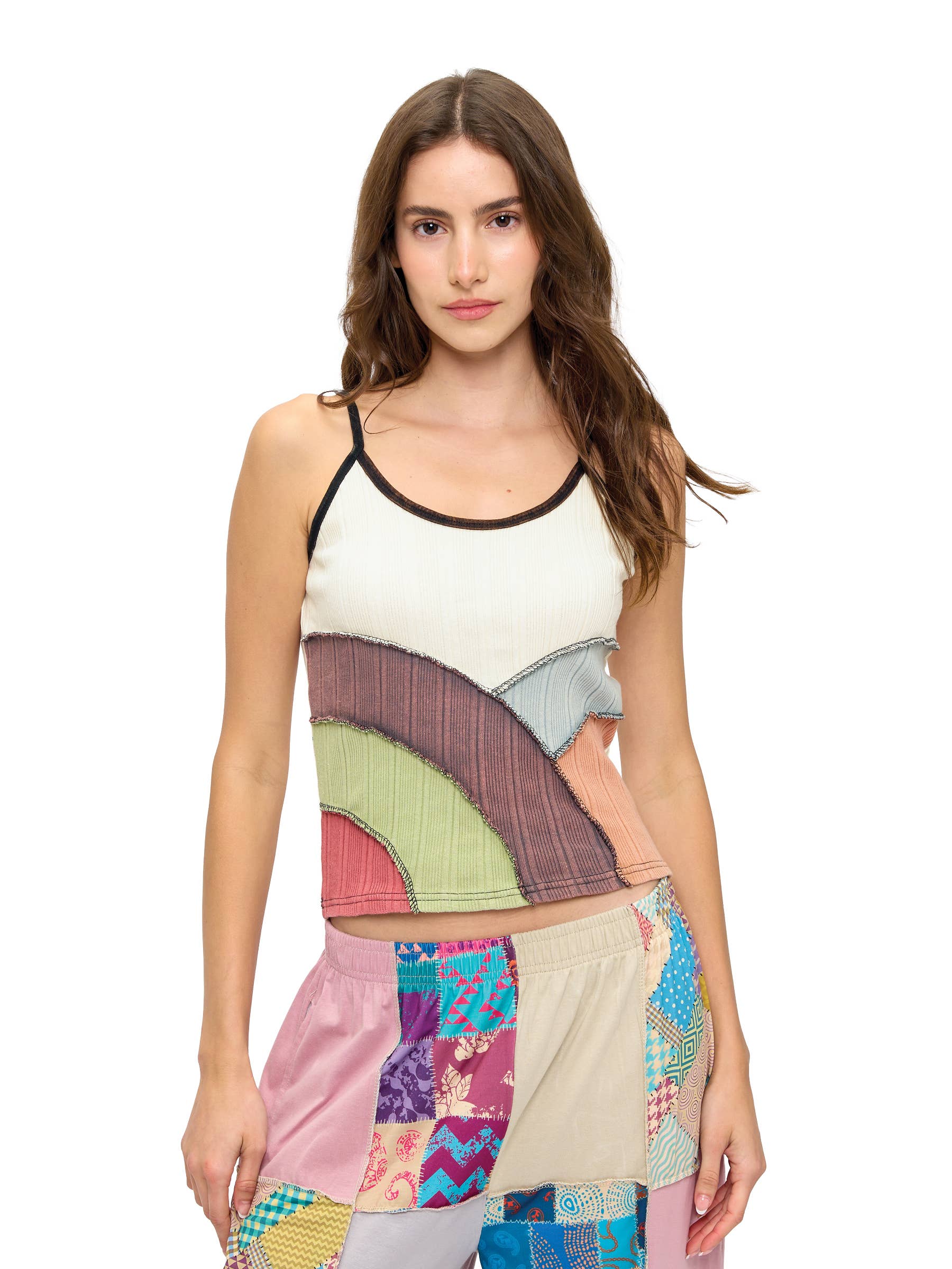 Yak & Yeti - Boho Hippy Patchwork Ribbed Tank Top boho clothing, festival outfit, hippie style apparel | Elevated Hippie