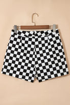 Black Checkered Print Overlap Denim Shorts boho clothing, festival outfit, hippie style apparel | Elevated Hippie