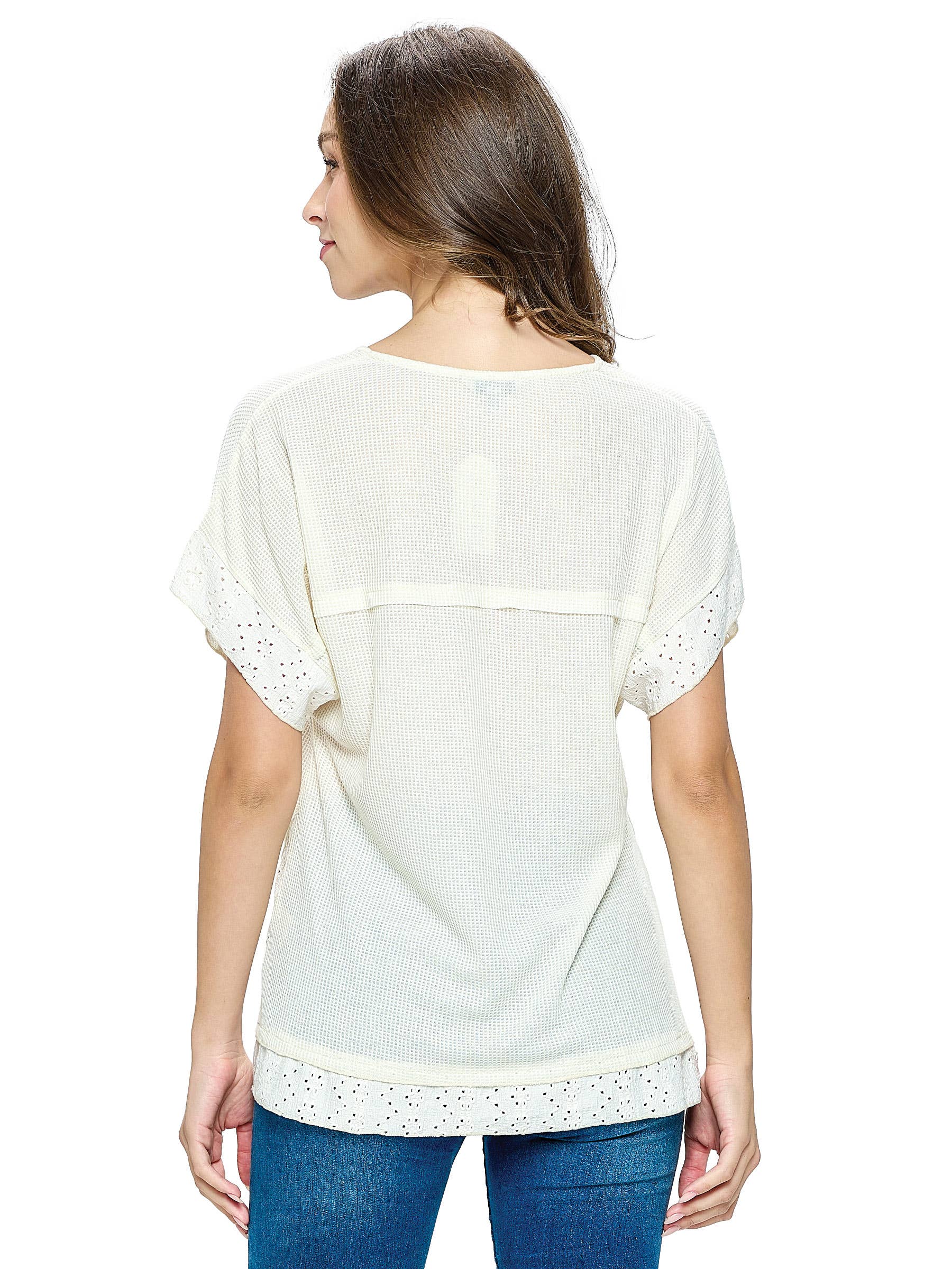 SALE Top Waffle Knit Eyelet Applique boho clothing, festival outfit, hippie style apparel | Elevated Hippie