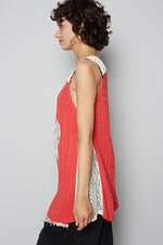 Round neck floral lace solid sleeveless tunic - The Elevated Hippie