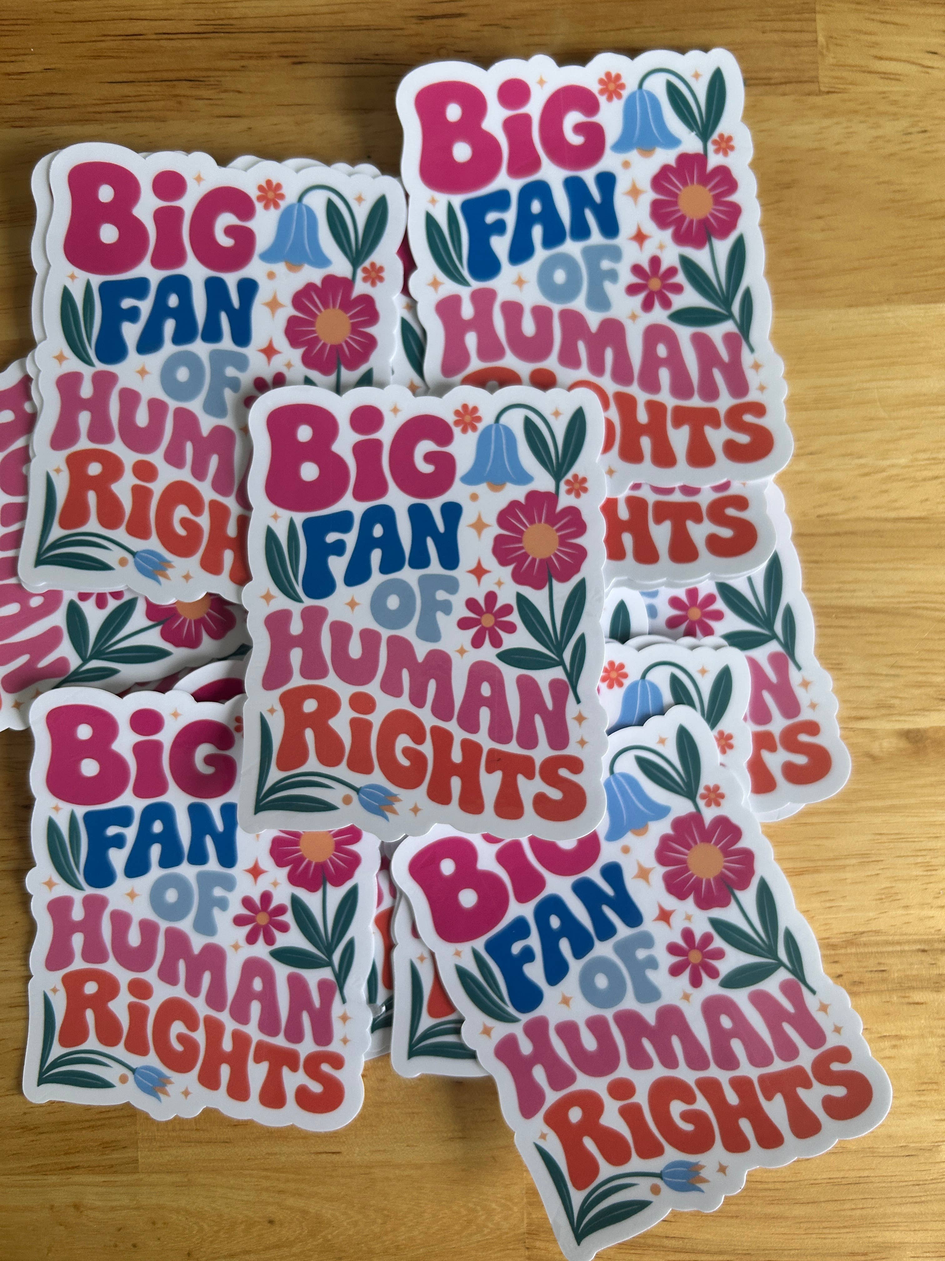"Big Fan of Human Rights" Die Cut Sticker boho clothing, festival outfit, hippie style apparel | Elevated Hippie