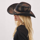 Distressed Fabric Band Feather Cowgirl Fedora Hat boho clothing, festival outfit, hippie style apparel | Elevated Hippie