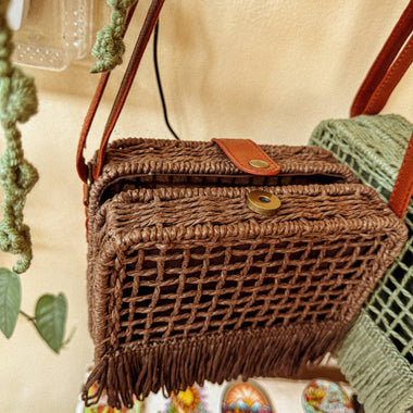 Boho Raffia Natural Palm Straw Basket Bag, Purse Tote - The Elevated Hippie