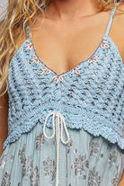 V-Neck Crochet Top Mirror Embroidery Tassel Viscose Dress boho clothing, festival outfit, hippie style apparel | Elevated Hippie