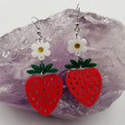 White Flower and Red Strawberry Earrings boho clothing, festival outfit, hippie style apparel | Elevated Hippie