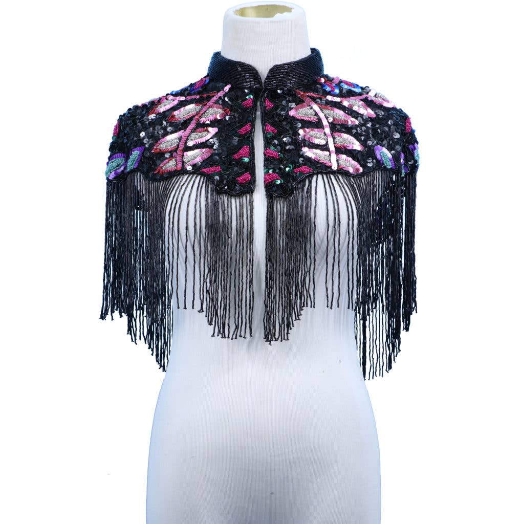 8876 - Beaded Cape - Multi boho clothing, festival outfit, hippie style apparel | Elevated Hippie