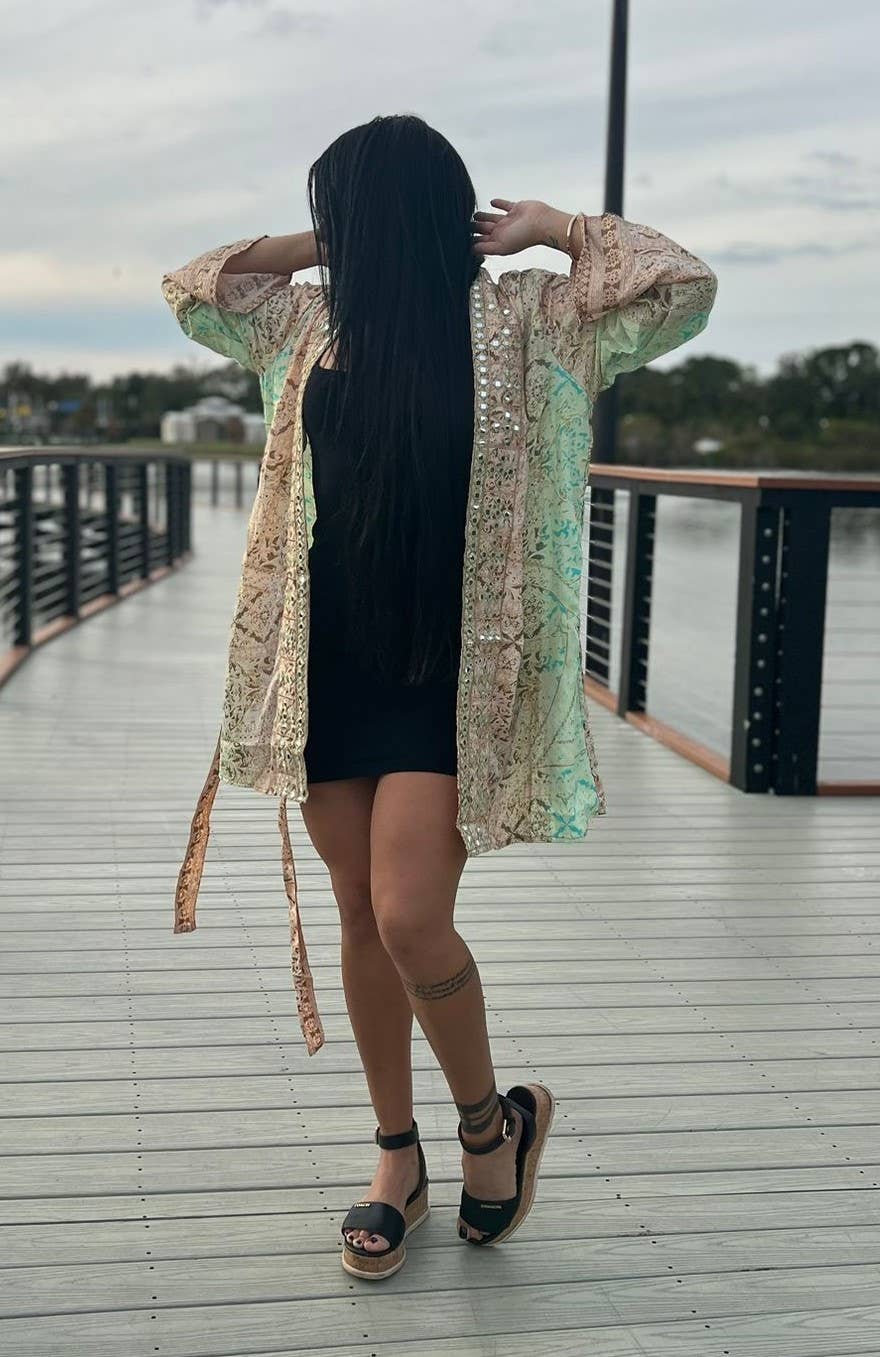 Short Kimono with Embroidery edges  - Case of mixed colors boho clothing, festival outfit, hippie style apparel | Elevated Hippie