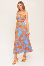 Coral and Blue CUTOUT MIDI DRESS - The Elevated Hippie