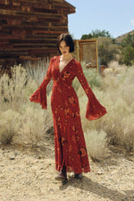 Harvest Mirage Ruffled Bell Sleeve Maxi Dress - The Elevated Hippie