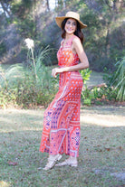 Red Wanderlust Blockprint Romper boho clothing, festival outfit, hippie style apparel | Elevated Hippie