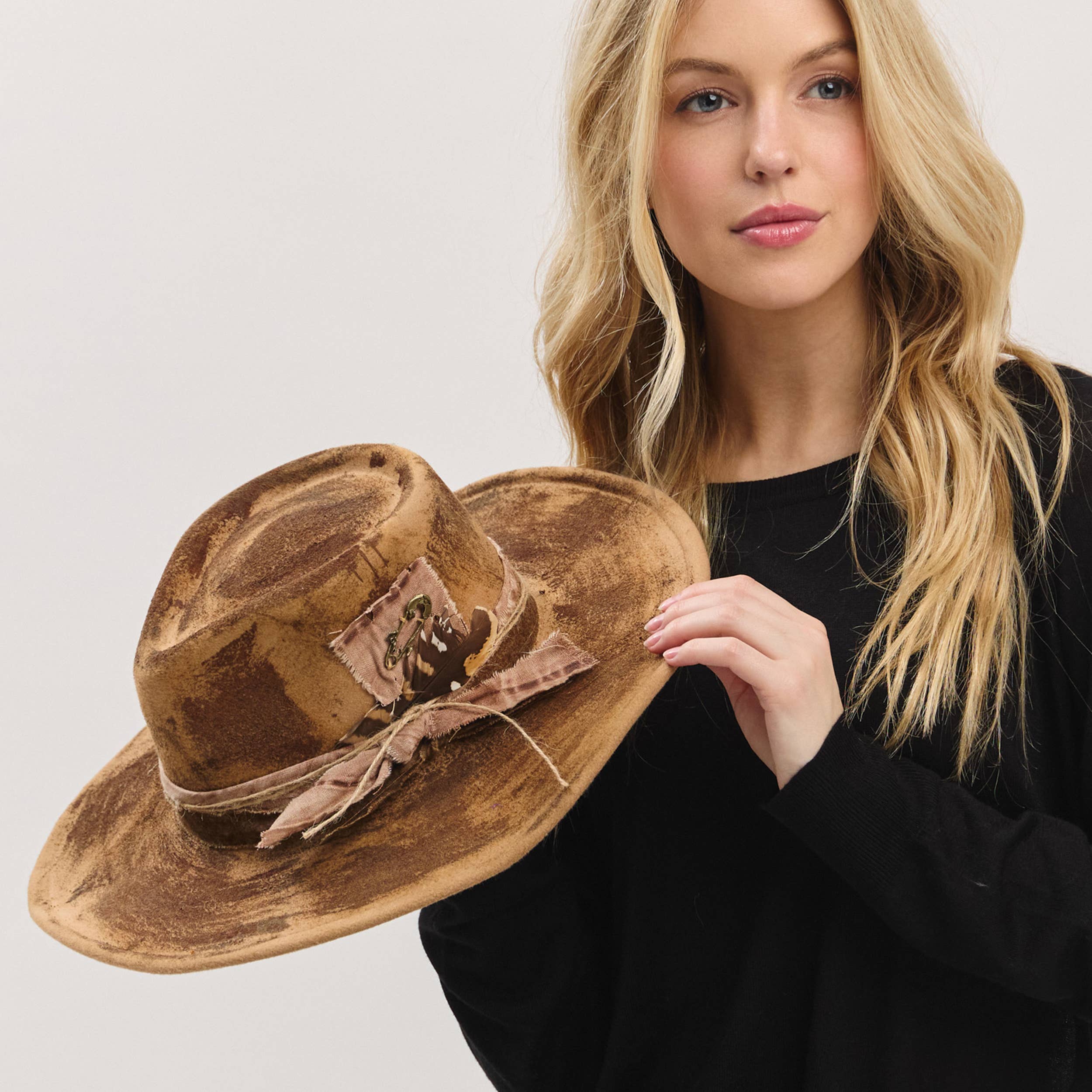 Rustic Cowgirl Feather and Band Fedora Hat boho clothing, festival outfit, hippie style apparel | Elevated Hippie